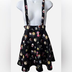 Hot Topic Black Anime Hello Kitty Cat Frog Character Suspender Skater Skirt SZ L
